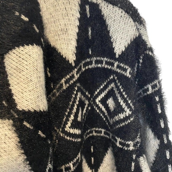 Renuar Women Sweater Size S /P Open Front Cardigan Geometric Black & White Knit - Picture 6 of 10